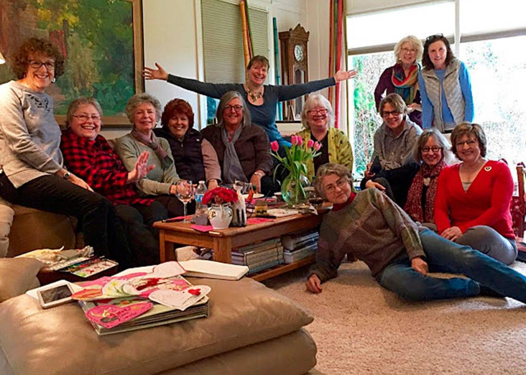 Whidbey Island Sketchers pose for a group photo at a members home in February. Photo provided