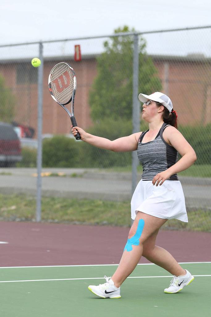 Claire Mietus, shown here playing May 7, competed in the district tournament this week. (Photo by John Fisken)