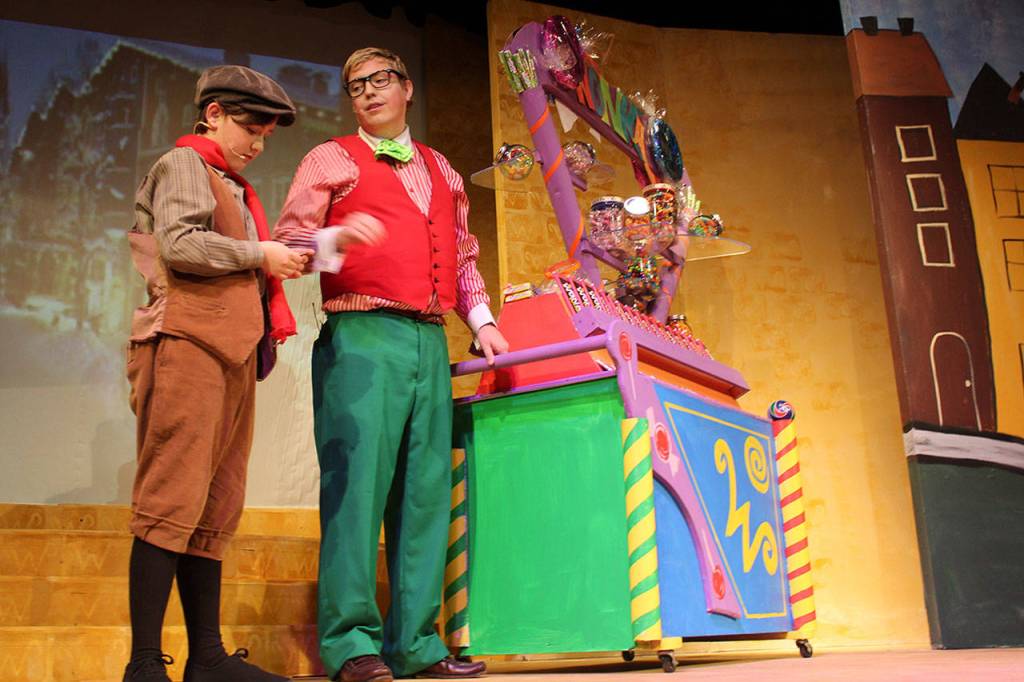 Maggie Garrett (left) and Andrew Huggins play lead roles in the presentation of Willy Wonka at Whidbey Playhouse June 1-24.