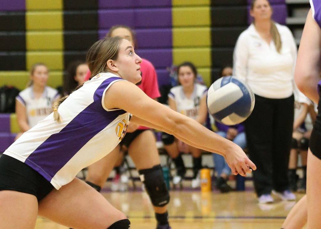 Samantha Hines filled a variety of roles for the Oak Harbor volleyball team.(Photo by John Fisken)