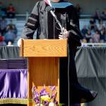 Lance Gibbon, superintendent of Oak Harbor Public Schools, speaks at commencement Saturday afternoon at Wildcat Memorial Stadium. He commended the class of 2018 for their heart for service and ambition to make the world a better place. Photo by Laura Guido/Whidbey News-Times