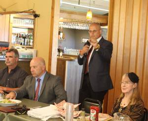 Photo by Patricia Guthrie/Whidbey News Group                                Sheriff candidates Rick Felici (second from left) and Lane Campbell (standing) addressed questions Friday at forum attended by 45 people.                                Island County Sheriff candidates Rick Felici (second from left) and Lane Campbell (standing) addressed questions at a Friday forum attended by 45 people. Reece Rose (right) of the Old Goats-Fully Informed Voters group helped moderate the luncheon discussion at the Holmes Harbor Rod & Gun Club. Photo by Patricia Guthrie/Whidbey News Group