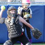 Central Whidbey catcher Teagan Calkins throws to second base.(Photo by John Fisken)
