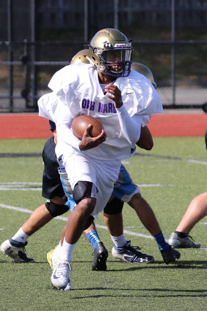 Dorian Hardin sweeps the end for the Wildcats.(Photo by John Fisken)