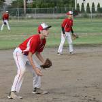 The left side of the Coupeville defense gets ready to make a play. (Photo by Jim Waller/Whidbey News-Times)