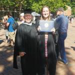 Alexandra Laiblin, joined by Western Washington University track coach of 31 seasons Pee Wee Halsell, shows off her diploma. (Photo courtesy of WWU Athletics)