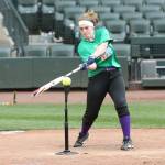 Katie Bishop hits off the tee Sunday.(Photo by John Fisken)