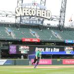 Katie Bishop competes in the Pitch, Hit and Run contest at Safeco Field Sunday.(Photo by John Fisken)