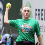 Katie Bishop focues on the target during the pitching segment of the contest.(Photo by John Fisken)