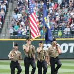 Presenting the colors are Clinton Brown, left, Kevin Schuldt, Jeremiah Leetham and Nathan Swanson. (Photo by John Fisken)