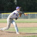 Gage McLeod fires a pitch in the Babe Ruth teams final game last month. (Photo by Jim Waller/Whidbey News-Times)