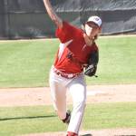 Chelsea Prescott tosses a pitch against Columblia Basin.(Photo by Karen Carlson)