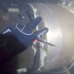 Photo submitted                                A diver cuts a crab pot line from the propulsion unit of the Salish ferry.