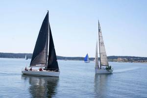 Sail boats compete in the Whidbey Island Race Week regatta.                                Photo by Emily Gilbert / Whidbey News Group