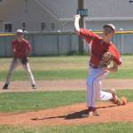 Daniel Olson delivers a pitch for the Wolves.(Photo by Karen Carlson)