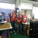 Photo provided by Ron Conlin                                From left, Life Safety and Asset Protection senior volunteer Jerry Hall, shelter sites director Rod Winters of Freeland and LSAP manager Ron Conlin of South Whidbey in the Pahoa gym.