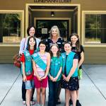 Photo provided.                                Oak Harbor Girl Scout Troop stands in front of WAIF. The troop is holding a pet supply drive to benefit Whidbey Animals Improvement Foundation. In back, left to right, are troop leader Jennifer Wilkins, Tisa Seely, WAIF outreach coordinator, and Jayde Linson. In front row are Morgan Wilkins, Chloe Parker, Aurelia Berk-Sohn and Sydney Fisher.