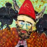 A reverse-style painting by Buffy Cribbs, called Rumor of War.