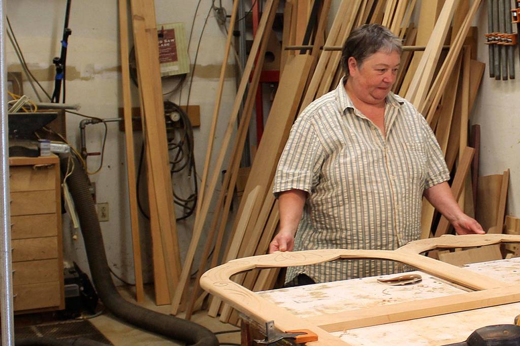 Buffy Cribbs also creates furniture and custom pieces in her wood shop. She and her hsuband, Bruce Morrow, also worked in construction and built their house a dozen years ago.