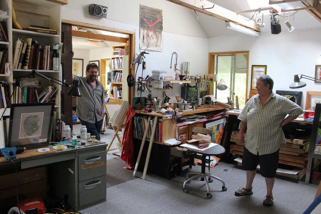 Bruce Morrow and Buffy Cribbs side-by-by South Whidbey studios are part of this years Open Studio Artists Tour Aug. 25 and 26. Three nights in their Artists Cottage rental is part of a free weekend package raffled by the Whidbey Island Arts Council to attract visitors. (Photo by Patricia Guthrie/Whidbey News Group)