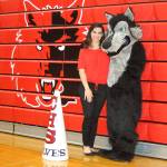 BreAnna Boon, left, will coach the Coupeville cheer team, including mascot Cassidy Moody, this season. (Photo by Jim Waller/Whidbey News-Times)