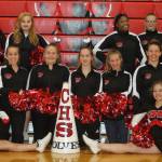 Photo by Jim Waller/Whidbey News-Times                                The 2018 Coupeville fall cheer team  front row, left to right: Mica Shipley, Ashleigh Battaglia; middle row: JaKenya Hoskins, Bella Velasco, Isabel Huke, Coral Caveness, Kayla Bamber, Melia Welling; back row: coach BreAnna Boon, Kaley Grigsby, Moira Reed, JaTarya Hoskins, Marenna Rebischke-Smith, Julie Bucio, mascot Cassidy Moody.