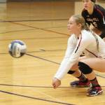 Chelsea Prescott and the Coupeville volleyball team competes in the Oak Harbor jamboree Saturday.(Photo by John Fisken)