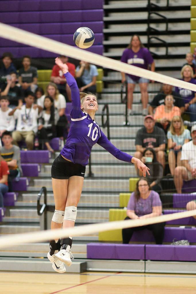 Morgan Pease smashed 26 kills in the win over Meadowdale.(Photo by John Fisken)