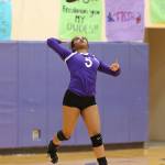 Jaslin Webster lets a serve fly in Thursdays win.(Photo by John Fisken)