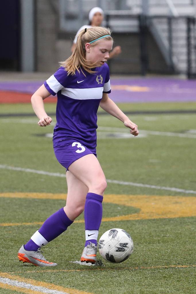 Alexandra Palmer controls the ball for Oak Harbor.(Photo by John Fisken)
