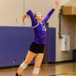Morgan Pease fires a serve in Oak Harbors 3-0 win over Archbishop Murphy. (Photo by John Fisken)