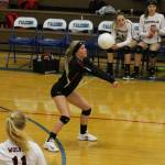 Emma Mathusek passes for Coupeville during Tuesdays win.(Photo by Jim Waller/Whidbey News-Times)