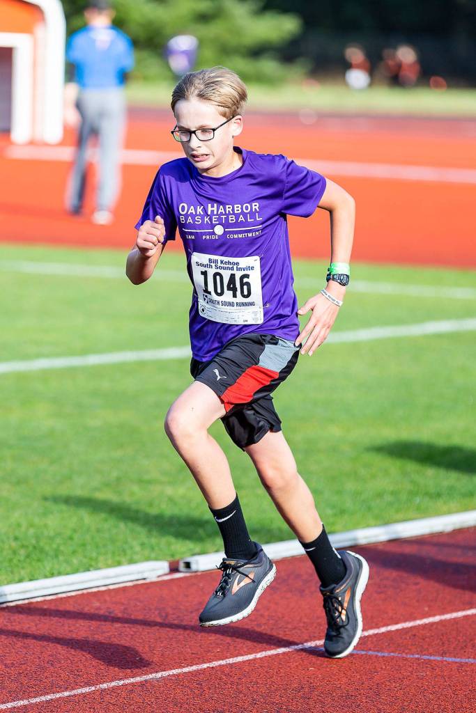 North Whidbey Middle School seventh-grader Jackson Wesley competing unattached at the cross country meet Saturday. (Photo by John Fisken)