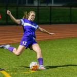 Natalie Plush takes a corner kick for Oak Harbor Tuesday.(Photo by John Fisken)