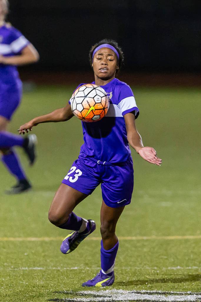 Jessica Vester gains possession for Oak Harbor in the match with Snohomish Tuesday.(Photo by John Fisken)