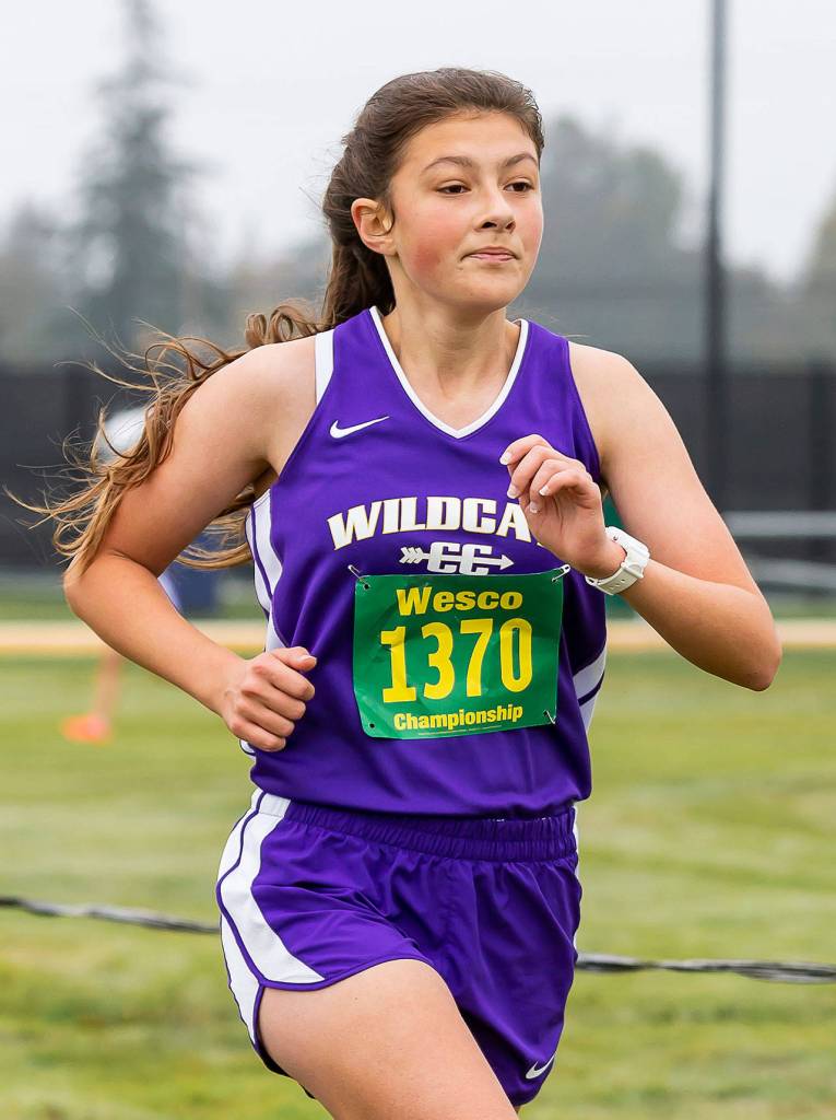 Evelyn Osburn posts the third-best finish by an Oak Harbor female in Saturdays meet.(Photo by John Fisken)