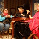 In between sisterly dramas and deliberations, actual card games do take place in The Octette Bridge Club. Playing a Halloween hand are Jamie Montoya (Lone Ranger), Ingrid Schwalbe (Good/Bad Witch) and Emily Scheidel (Little Red Riding Hood.)