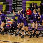 The Oak Harbor bench reacts to match point in the Wildcats district tournament win over Meadowdale Tuesday. (Photo by John Fisken)