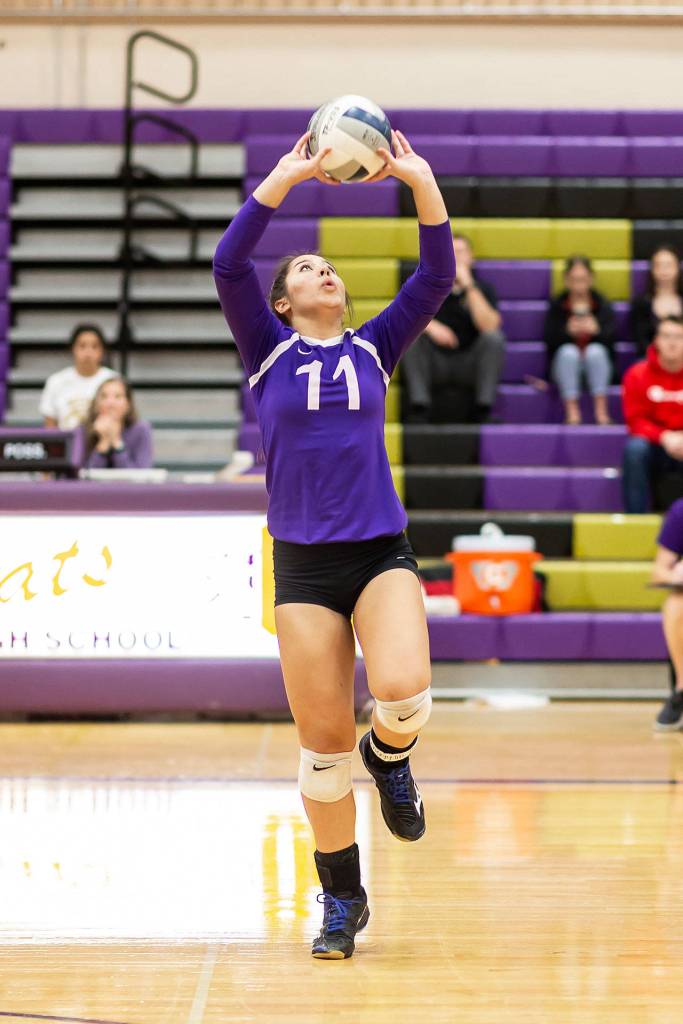 Leah Quidachay controls the Oak Harbor offense with another set.(Photo by John Fisken)