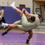 Brandon Liberty and Sal Tirado go airborne in Wednesdays Purple and Gold Dual.(Photo by John Fisken)