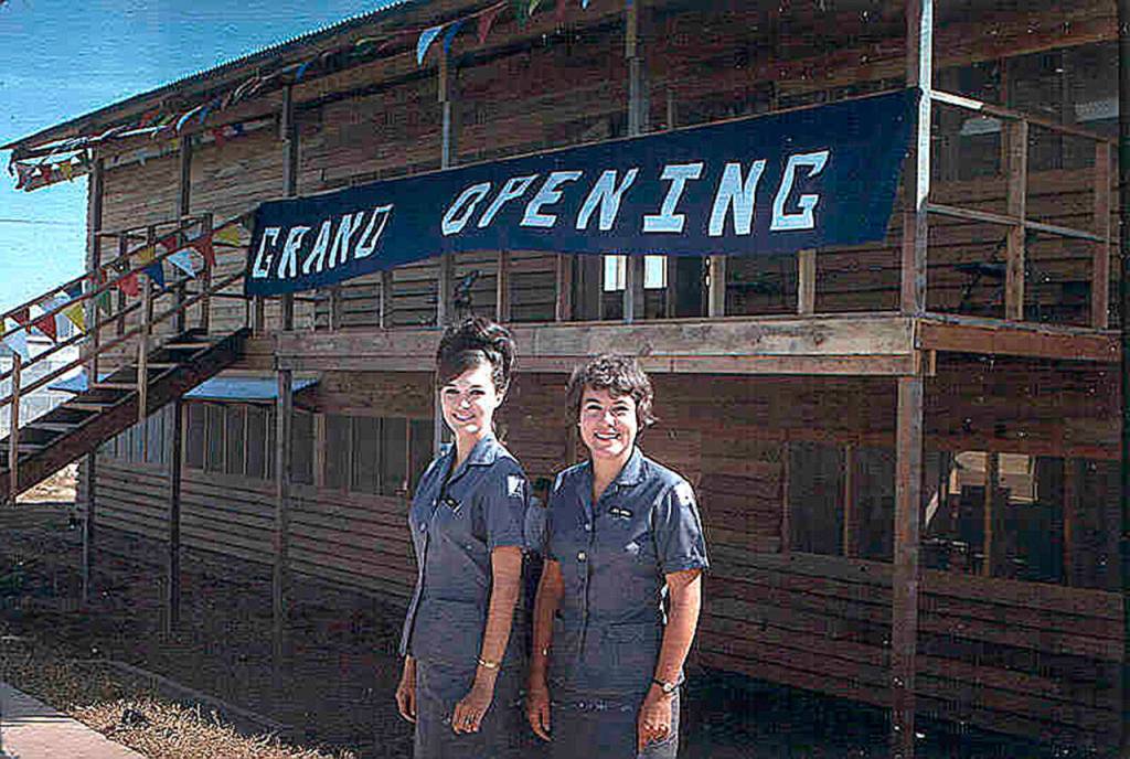 Photo provided.                                A photo taken at the opening of the Vinh Long Service Club in the Mekong Delta during the war. Jill Johnson is on the right with her colleague Kay Peacock on the left.
