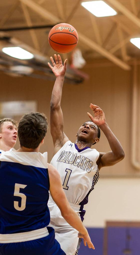 Dorian Hardin tosses up a floater against Sedro-Woolley Saturday.(Photo by John Fisken)