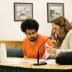 Photo by Jessie Stensland / Whidbey News-Times                                Guadalupe A. Ramos speaks with his attorney, Cassie Trueblood, in Island County Superior Court Monday. He was sentenced for rape.