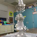 A tower created by Coupeville Elementary School fifth graders. The students learned to focus on use of light and up-cycling thrift store finds. Photo by Laura Guido/Whidbey News-Times