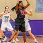 JaKenya Hoskins looks to rotate the ball in Saturdays game.(Photo by John Fisken)