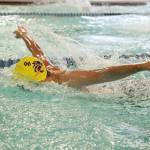An Oak Harbor High School swimmer practices Thursday afternoon at the John Vanderzicht Memorial Pool. Photo by Laura Guido/Whidbey News-Times