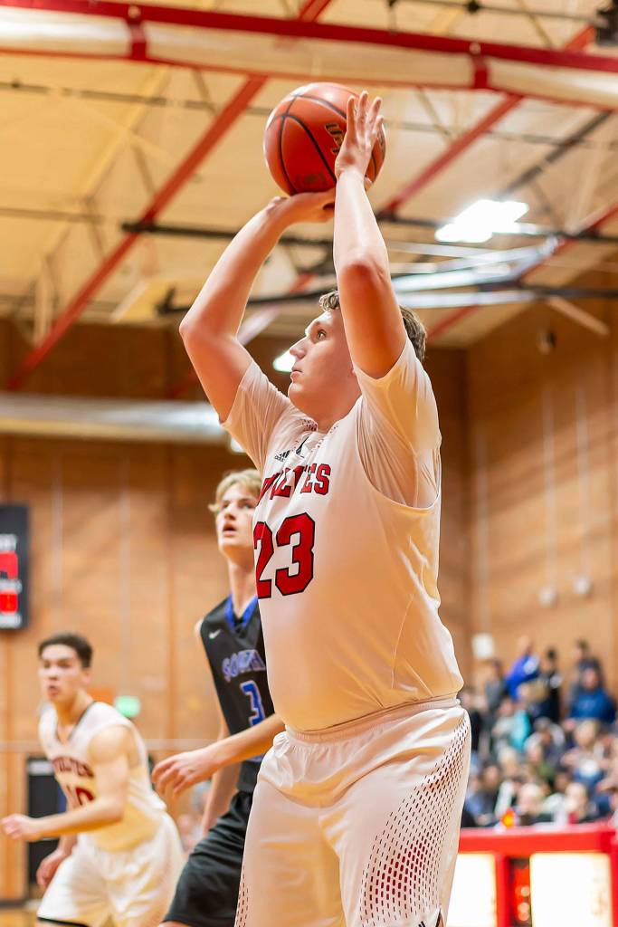 Dane Lucero puts up a jump shot in Fridays game.(Photo by John Fisken)