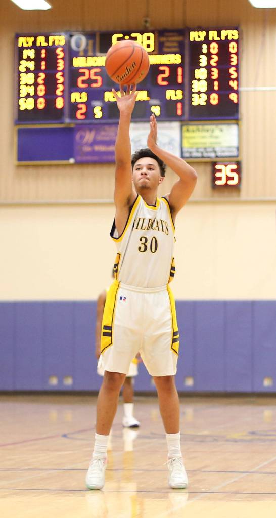 Gavin Allen sinks a pair of free throws after the Snohomish bench receives a technical foul. (Photo by John Fisken)