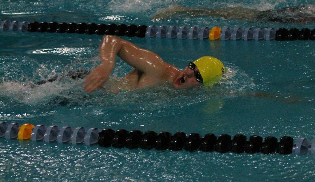 Pablo Closson swims to third place in the 400-meter freestyle.(Photo by Jim Waller/Whidbey News-Times)