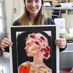 Junior Cherie Miller and her piece Happy Accidents. Miller was one of five gold-key winners from Oak Harbor High School in the state Scholastic Art Competition. Photo by Laura Guido/Whidbey News-Times